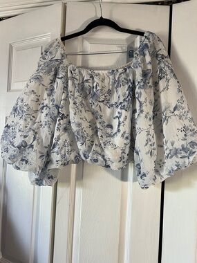 Calypso St. Barth White Top with Blue Floral Print